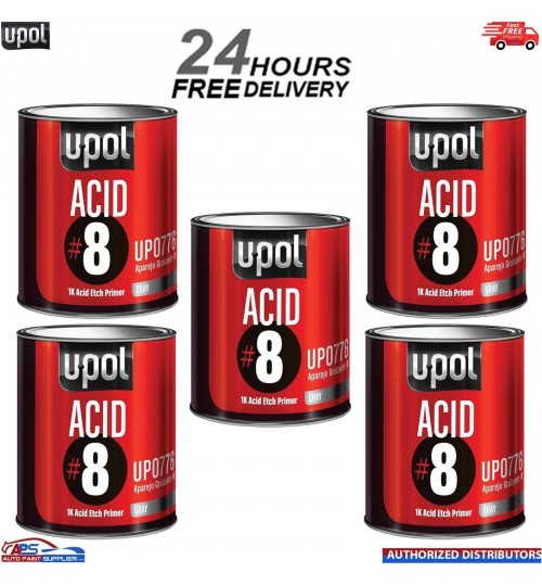 5x U-pol ACID 8 1K Etch Primer 1L Galvanised Aluminium Steel Metal Fast Drying